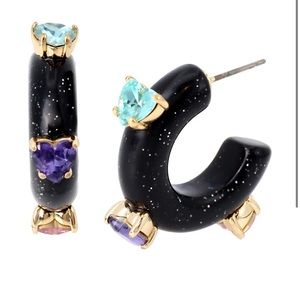 Kurt Geiger Crystal Heart Black purple huggie hoop earrings green blue jewelry